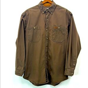 Carharrt Long Sleeve Button Down Shirt Men's Brown Cotton Work Outdoor Hike Camp